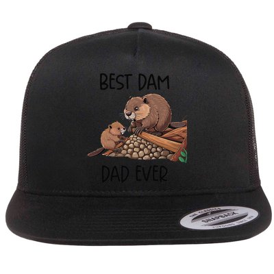 Best Dam Dad Funny Beaver Fathers Day Animal Pun Design Flat Bill Trucker Hat