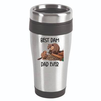 Best Dam Dad Funny Beaver Fathers Day Animal Pun Design 16oz Travel Tumbler