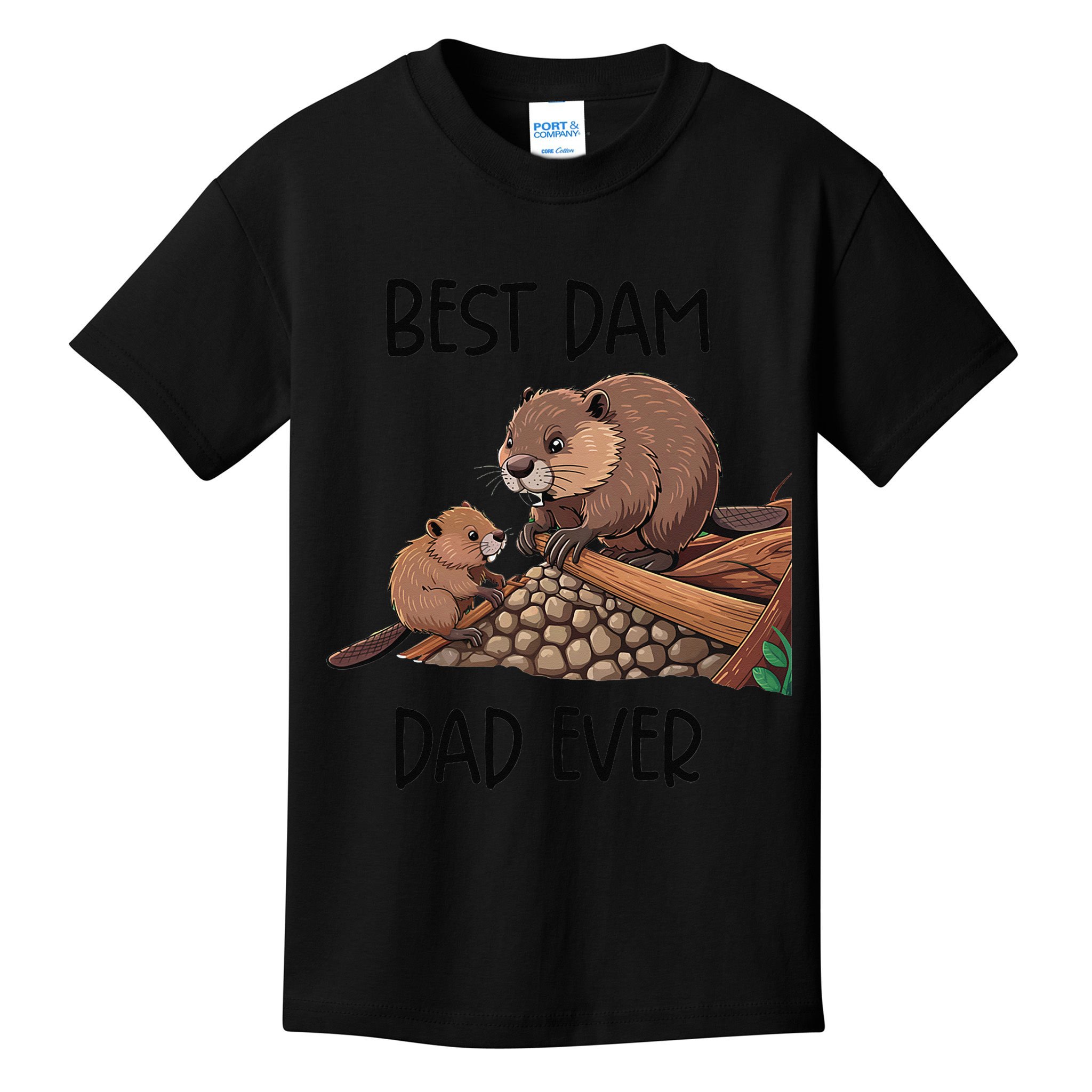 Best Dam Dad Funny Beaver Fathers Day Animal Pun Design Kids T-Shirt