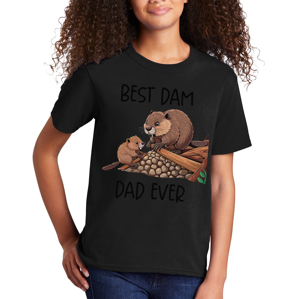Best Dam Dad Funny Beaver Fathers Day Animal Pun Design Kids T-Shirt