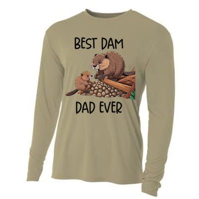Best Dam Dad Funny Beaver Fathers Day Animal Pun Design Cooling Performance Long Sleeve Crew