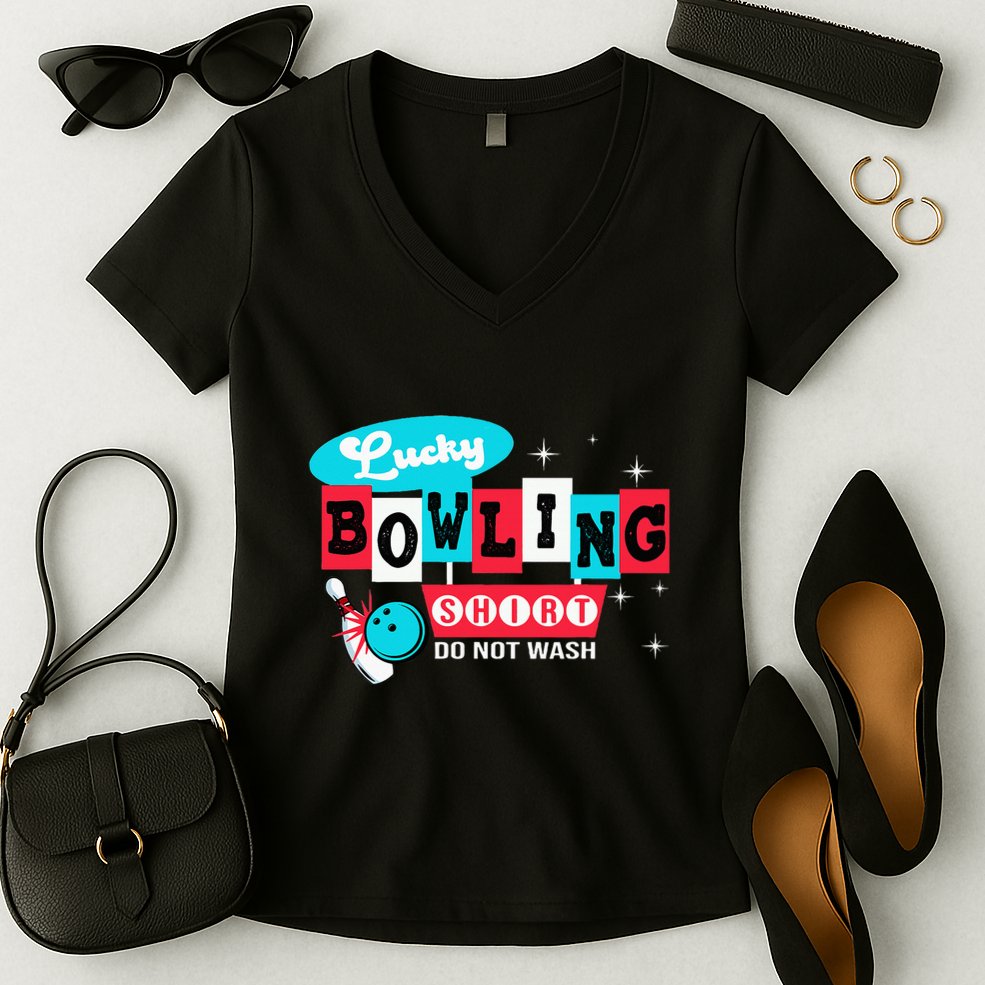 Bowling Design Do Not Wash This Is My Lucky Bowling Women's V-Neck T-Shirt