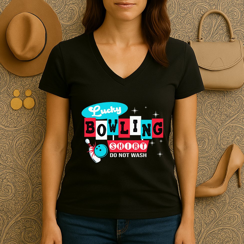 Bowling Design Do Not Wash This Is My Lucky Bowling Women's V-Neck T-Shirt