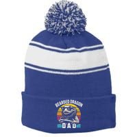 Bearded Dragon Dad Vintage Video Game Lizard Reptile Lover  Stripe Pom Pom Beanie