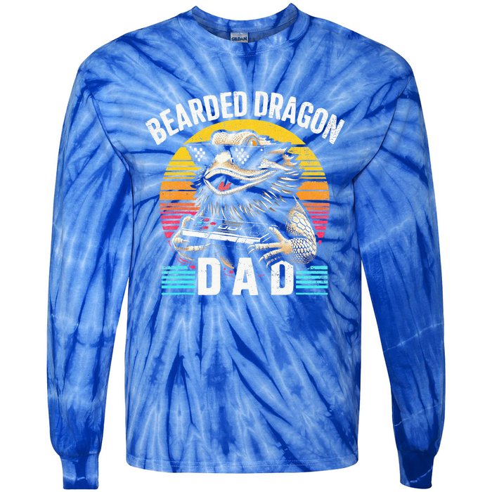 Bearded Dragon Dad Vintage Video Game Lizard Reptile Lover  Tie-Dye Long Sleeve Shirt