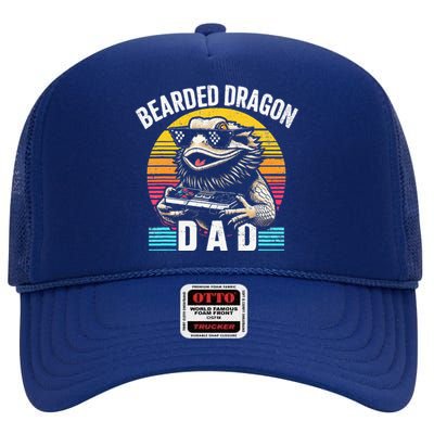 Bearded Dragon Dad Vintage Video Game Lizard Reptile Lover  High Crown Mesh Back Trucker Hat