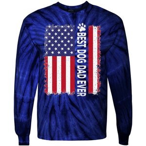 Best Dog Dad Ever American Flag Funny Daddy Father Dog Lover Tie-Dye Long Sleeve Shirt