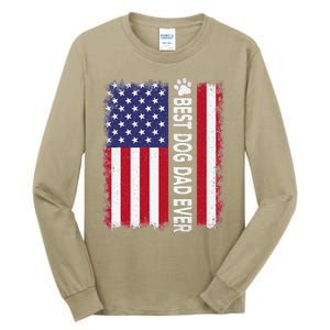 Best Dog Dad Ever American Flag Funny Daddy Father Dog Lover Tall Long Sleeve T-Shirt