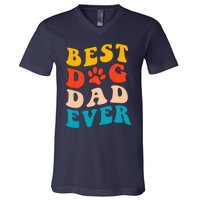 Best Dog Dad Ever Fathers Day Dog Dad Retro Vintage V-Neck T-Shirt