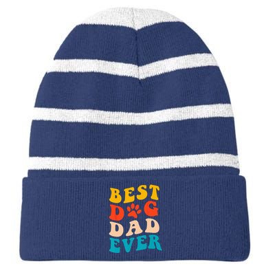 Best Dog Dad Ever Fathers Day Dog Dad Retro Vintage Striped Beanie with Solid Band