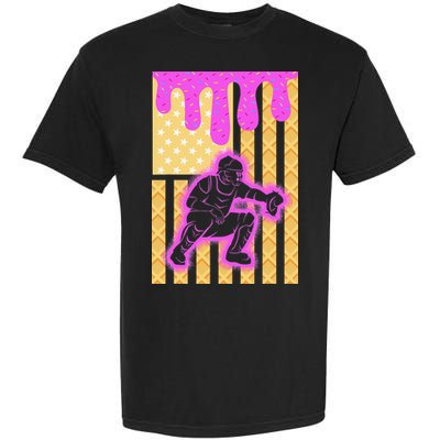 Baseball Drip Dripping Ice Cream Baseball American Flag Garment-Dyed Heavyweight T-Shirt