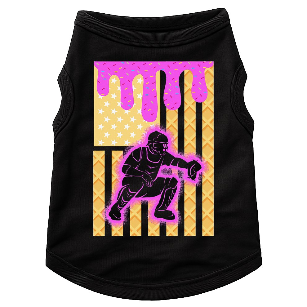Baseball Drip Dripping Ice Cream Baseball American Flag Doggie Tank