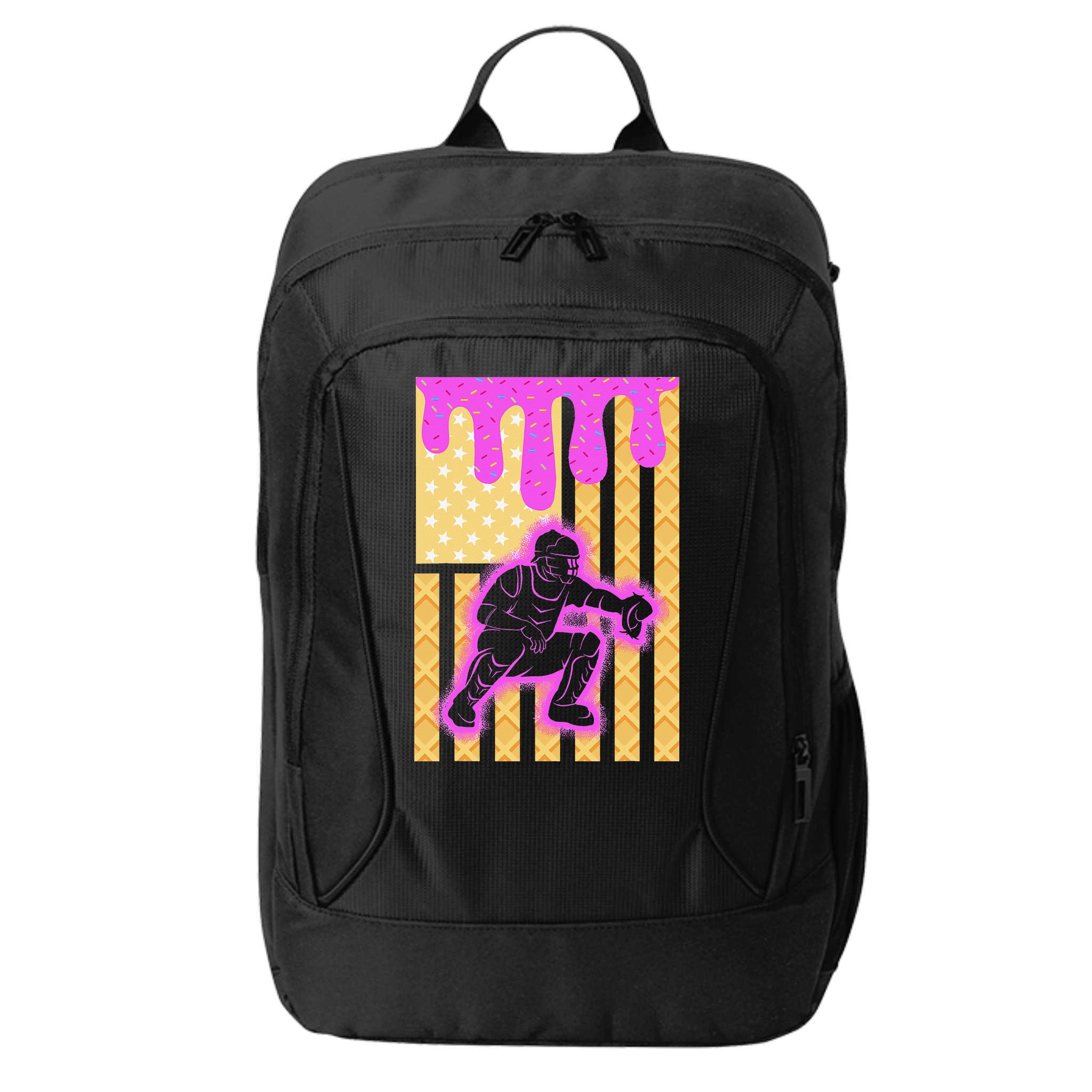 Baseball Drip Dripping Ice Cream Baseball American Flag City Backpack