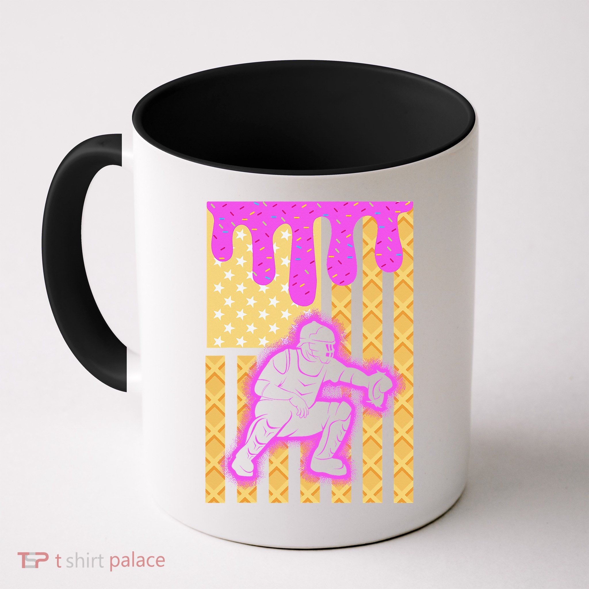 Baseball Drip Dripping Ice Cream Baseball American Flag Mug