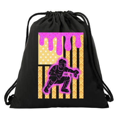 Baseball Drip Dripping Ice Cream Baseball American Flag Drawstring Bag