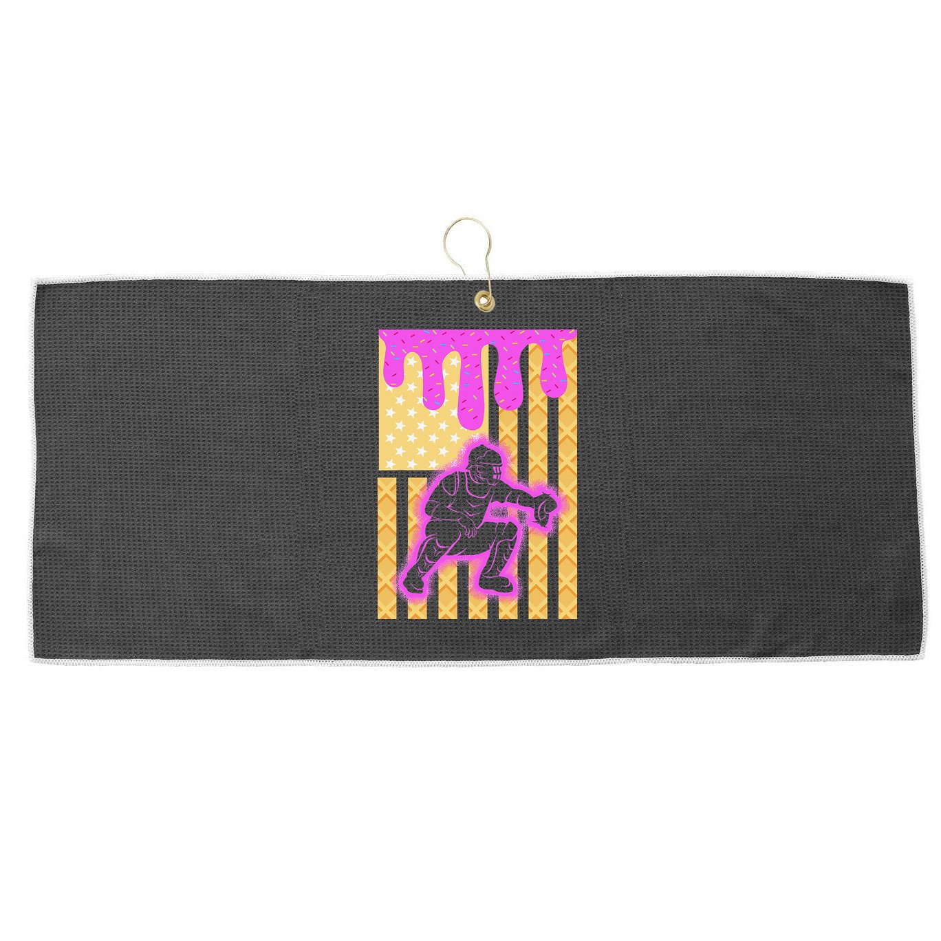 Baseball Drip Dripping Ice Cream Baseball American Flag Large Microfiber Waffle Golf Towel