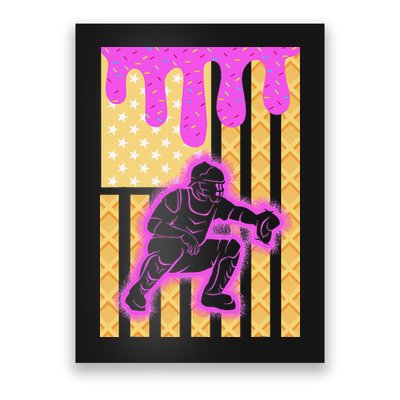 Baseball Drip Dripping Ice Cream Baseball American Flag Poster