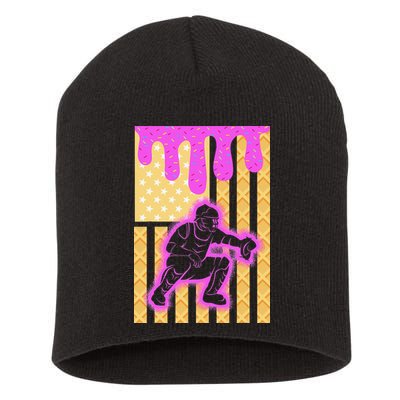 Baseball Drip Dripping Ice Cream Baseball American Flag Short Acrylic Beanie