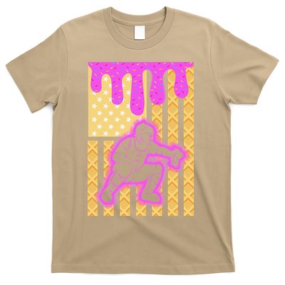 Baseball Drip Dripping Ice Cream Baseball American Flag T-Shirt