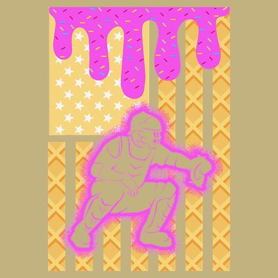 Baseball Drip Dripping Ice Cream Baseball American Flag T-Shirt