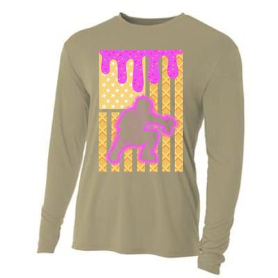 Baseball Drip Dripping Ice Cream Baseball American Flag Cooling Performance Long Sleeve Crew