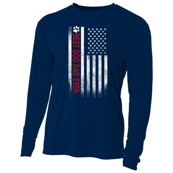 Best Dog Dad Ever American Flag Gift For Best Father Cooling Performance Long Sleeve Crew