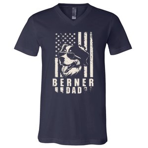 Berner Dog Dad American Flag Gifts For Best Father Daddy V-Neck T-Shirt