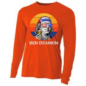 Ben Drankin Drinking Funny 4th Of July USA Merica America Cooling Performance Long Sleeve Crew