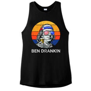 Ben Drankin Drinking Funny 4th Of July USA Merica America Ladies PosiCharge Tri-Blend Wicking Tank