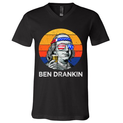 Ben Drankin Drinking Funny 4th Of July USA Merica America V-Neck T-Shirt