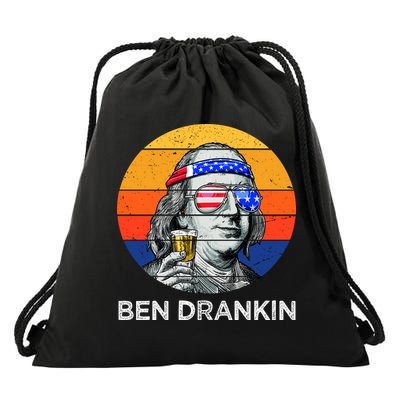 Ben Drankin Drinking Funny 4th Of July USA Merica America Drawstring Bag