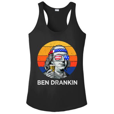 Ben Drankin Drinking Funny 4th Of July USA Merica America Ladies PosiCharge Competitor Racerback Tank