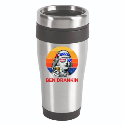 Ben Drankin Drinking Funny 4th Of July USA Merica America 16oz Travel Tumbler