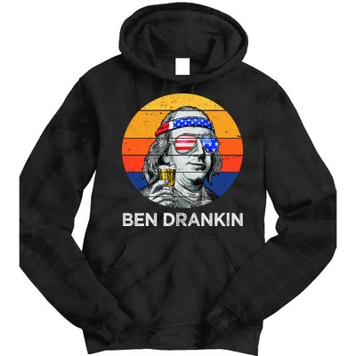 Ben Drankin Drinking Funny 4th Of July USA Merica America Tie Dye Hoodie