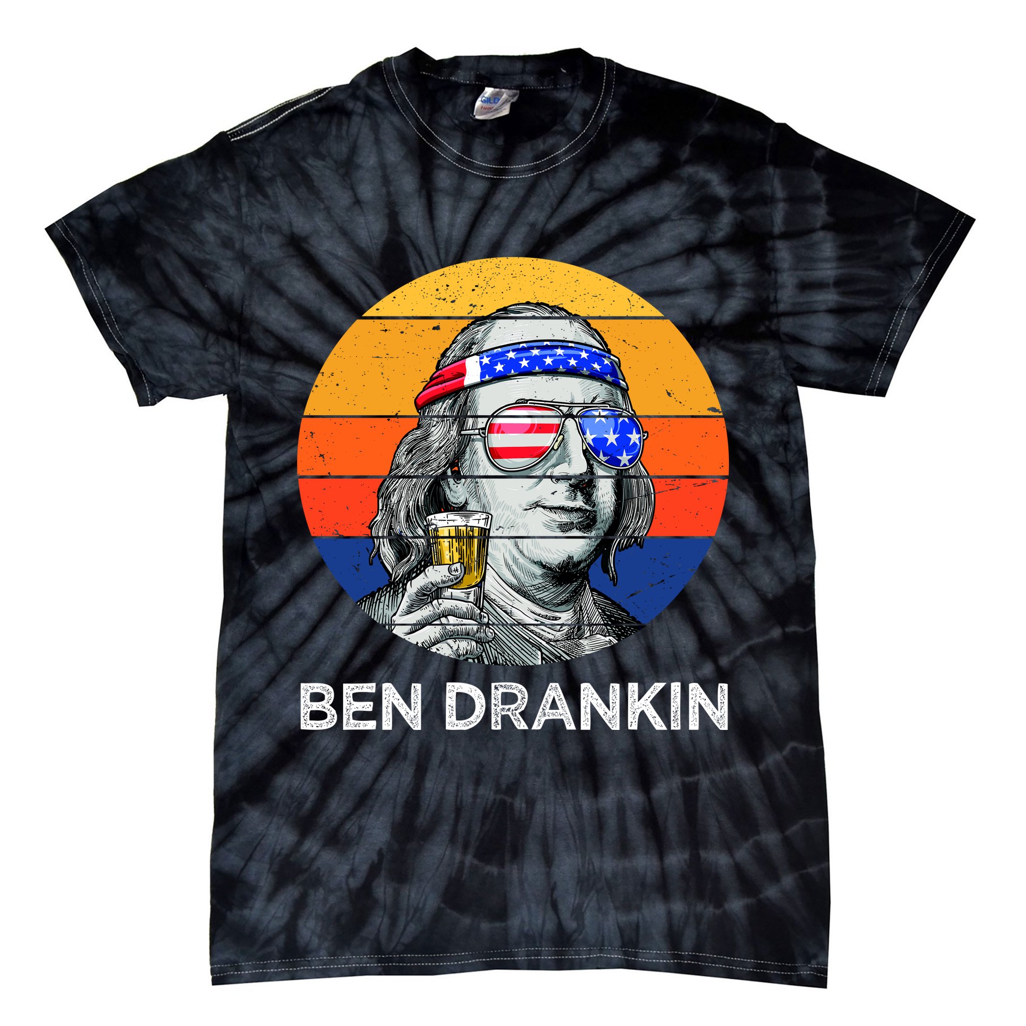 Ben Drankin Drinking Funny 4th Of July USA Merica America Tie-Dye T-Shirt