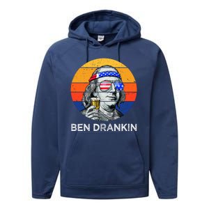 Ben Drankin Drinking Funny 4th Of July USA Merica America Performance Fleece Hoodie