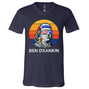 Ben Drankin Drinking Funny 4th Of July USA Merica America V-Neck T-Shirt