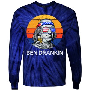 Ben Drankin Drinking Funny 4th Of July USA Merica America Tie-Dye Long Sleeve Shirt