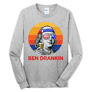 Ben Drankin Drinking Funny 4th Of July USA Merica America Tall Long Sleeve T-Shirt