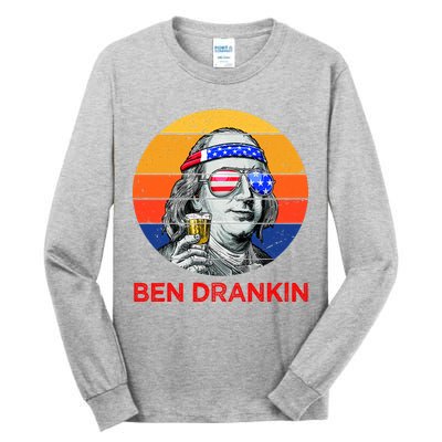 Ben Drankin Drinking Funny 4th Of July USA Merica America Tall Long Sleeve T-Shirt