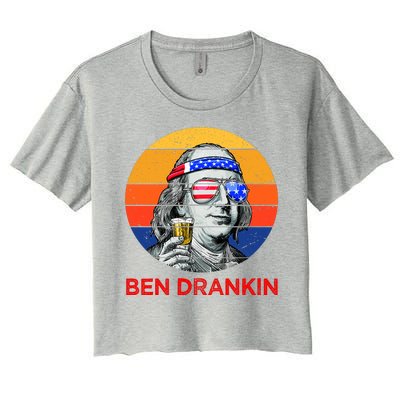 Ben Drankin Drinking Funny 4th Of July USA Merica America Women's Crop Top Tee