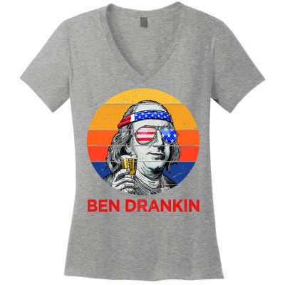 Ben Drankin Drinking Funny 4th Of July USA Merica America Women's V-Neck T-Shirt