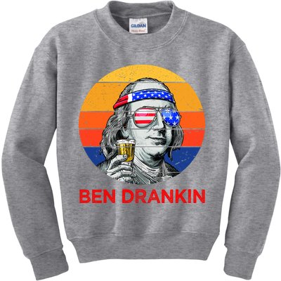 Ben Drankin Drinking Funny 4th Of July USA Merica America Kids Sweatshirt