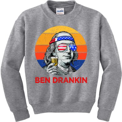 Ben Drankin Drinking Funny 4th Of July USA Merica America Kids Sweatshirt