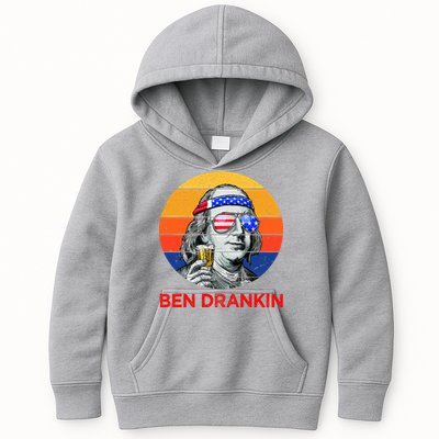 Ben Drankin Drinking Funny 4th Of July USA Merica America Kids Hoodie