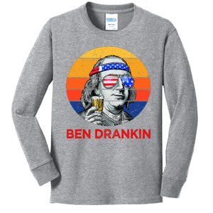 Ben Drankin Drinking Funny 4th Of July USA Merica America Kids Long Sleeve Shirt