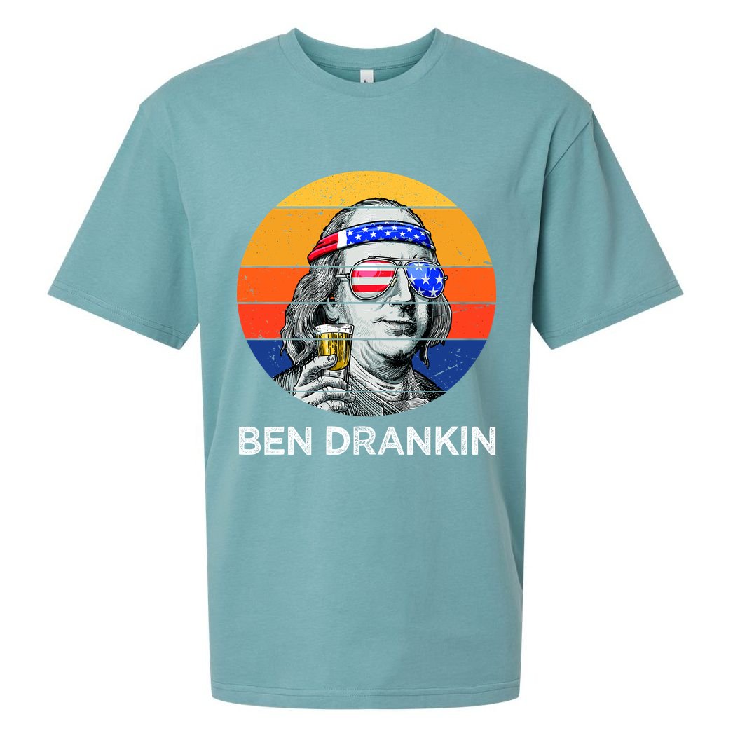 Ben Drankin Drinking Funny 4th Of July USA Merica America Sueded Cloud Jersey T-Shirt