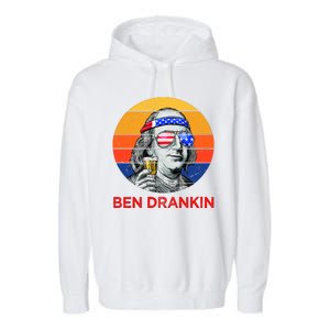 Ben Drankin Drinking Funny 4th Of July USA Merica America Garment-Dyed Fleece Hoodie