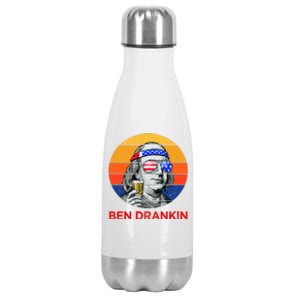 Ben Drankin Drinking Funny 4th Of July USA Merica America Stainless Steel Insulated Water Bottle