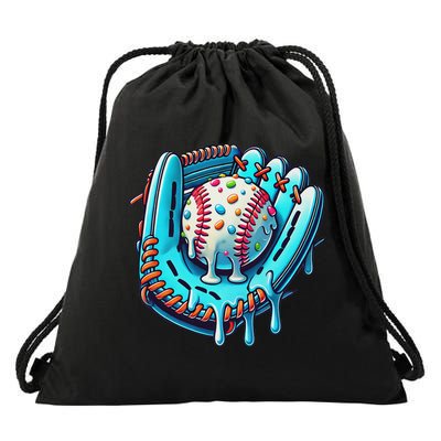 Baseball Drip Design Ice Cream Sprinkles Baseball Player Drawstring Bag